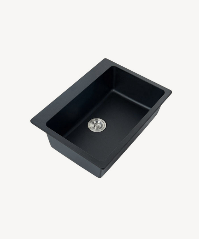 Lotus 680mm Single Bowl Kitchen Sink - Matte Black Granite