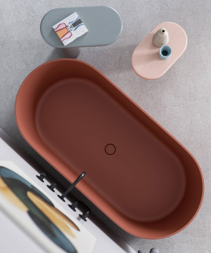 Ovo Freestanding Mineral Composite Bath - Terracotta