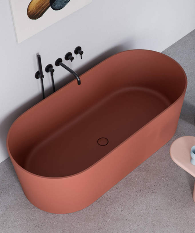 Ovo Freestanding Mineral Composite Bath - Terracotta