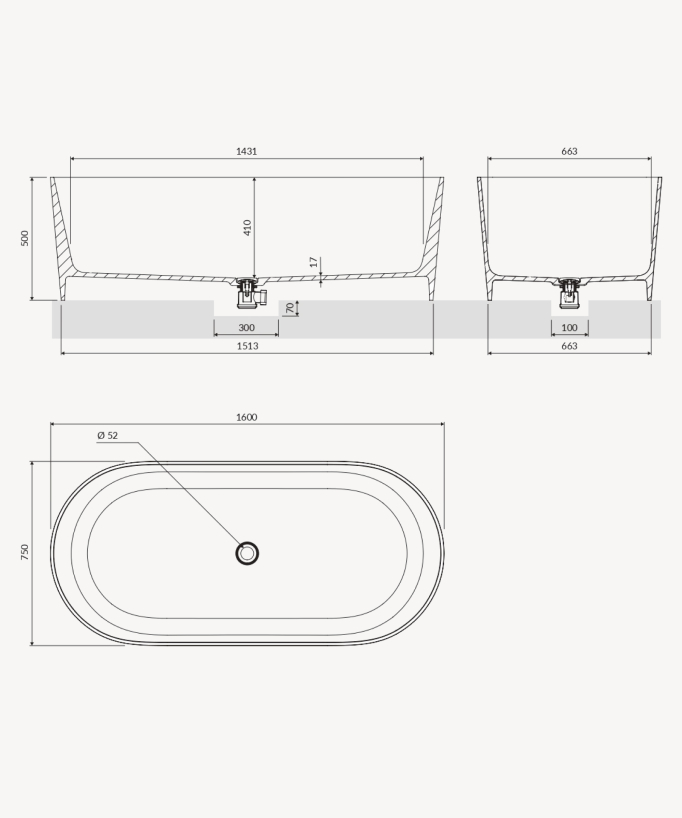 Ovo Freestanding Mineral Composite Bath - Black Lava