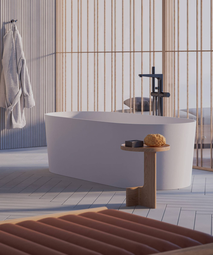 Ovo Freestanding Mineral Composite Bath - Matte White