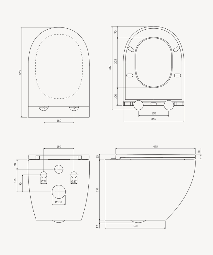 Ottawa Comfort Rimless Wall-Hung Toilet with Soft-Close Seat - White