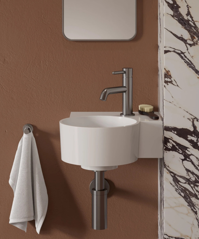 Ovo - Round Wall-Hung Cloakroom Basin - Glossy white