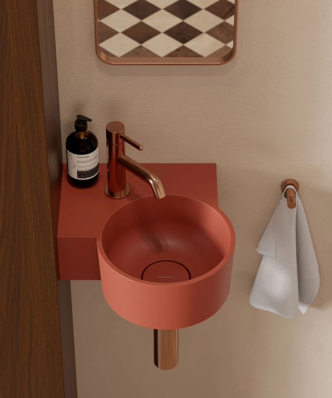 Ovo - Round Wall-Hung Cloakroom Basin - Terracotta