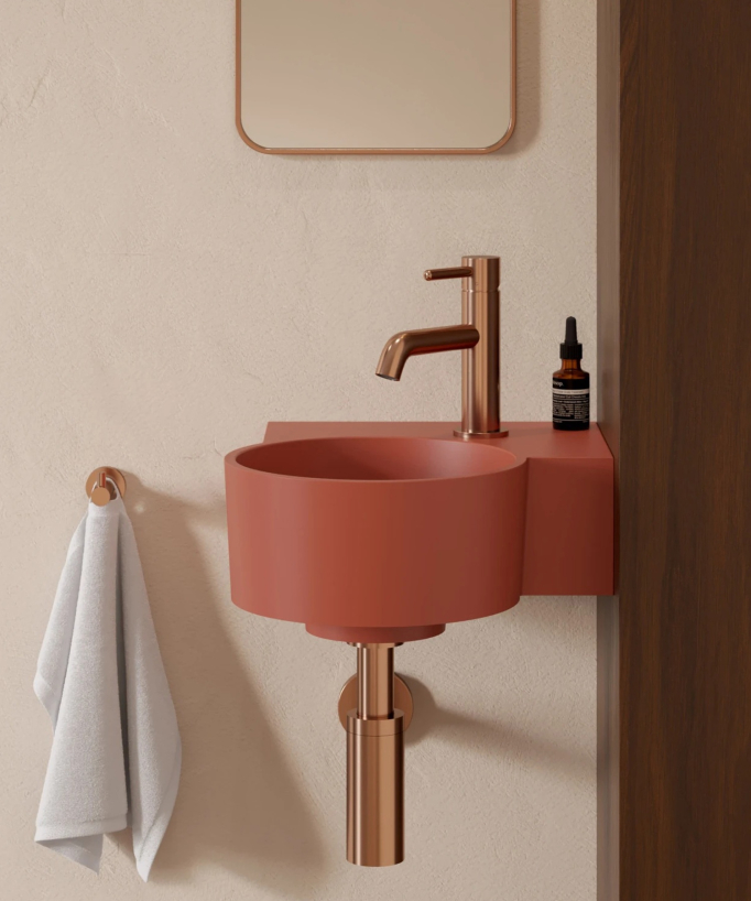 Ovo - Round Wall-Hung Cloakroom Basin - Terracotta