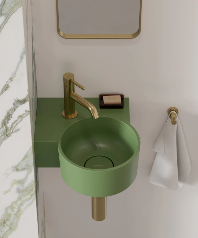 Ovo - Round Wall-Hung Cloakroom Basin - Olive Green