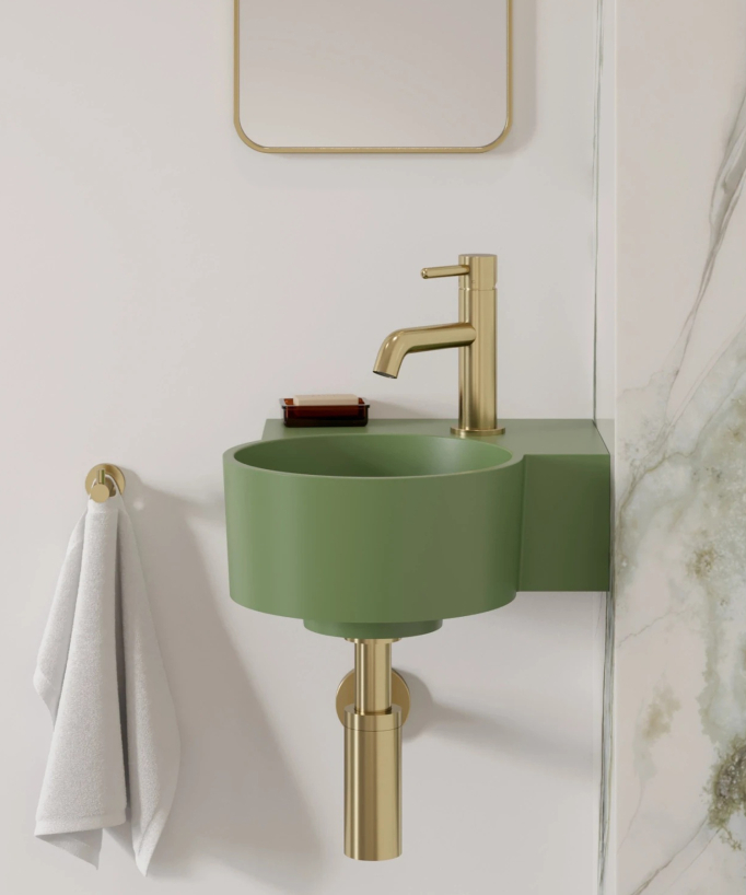 Ovo - Round Wall-Hung Cloakroom Basin - Olive Green