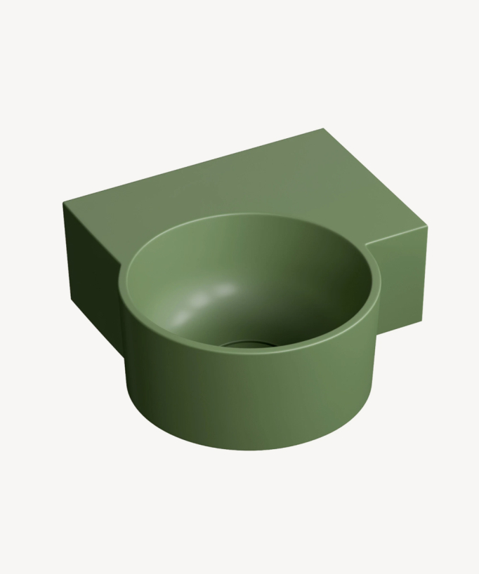 Ovo - Round Wall-Hung Cloakroom Basin - Olive Green
