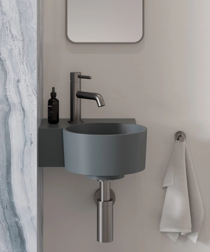 Ovo - Round Wall-Hung Cloakroom Basin - Grey