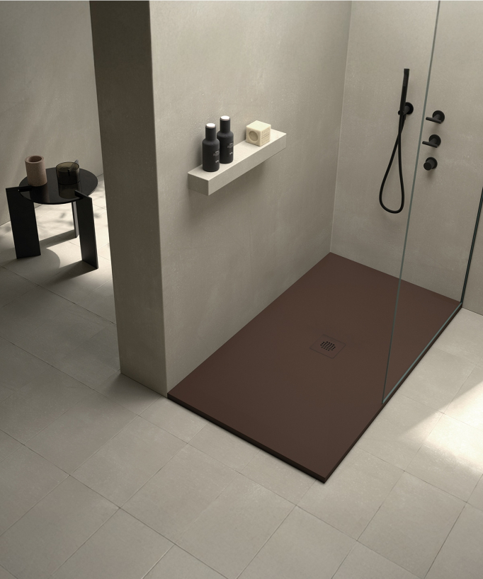 Receveur de douche Chocolat, finition ardoise Stone SORTY, grille de couleur
