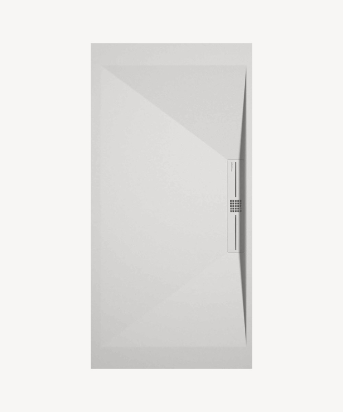 White Smooth Shower Tray with Coloured Waste Cover - Stone SIDE