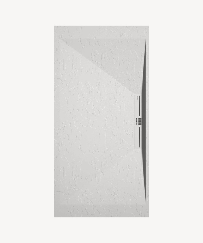 White Slate Finish Shower Tray with Coloured Waste Cover - Stone SIDE