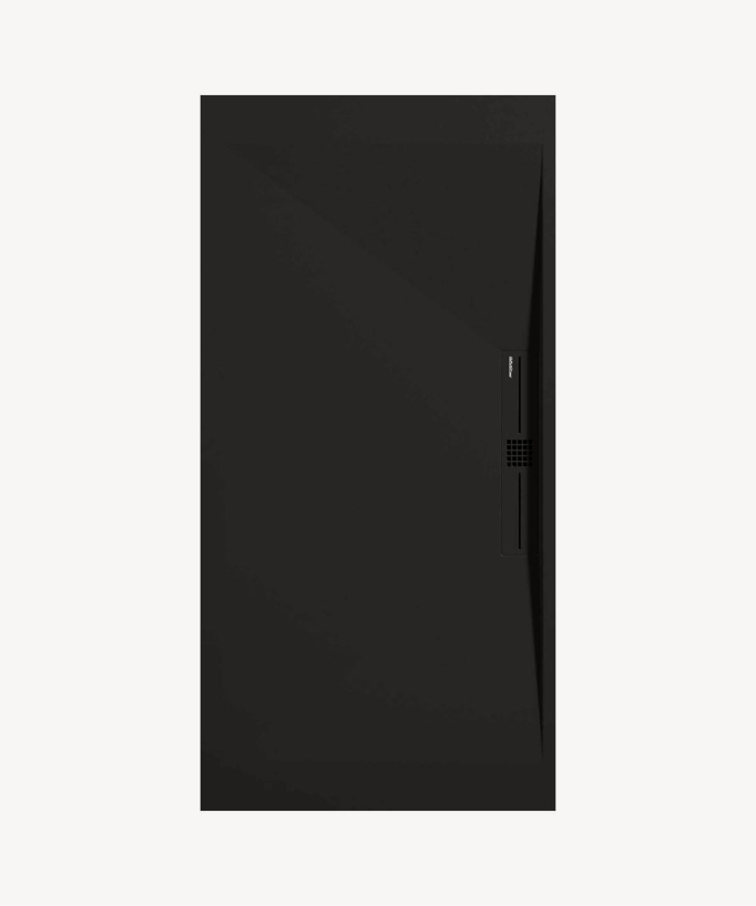 Black Smooth Shower Tray with Coloured Channel Waste Cover - Stone SIDE