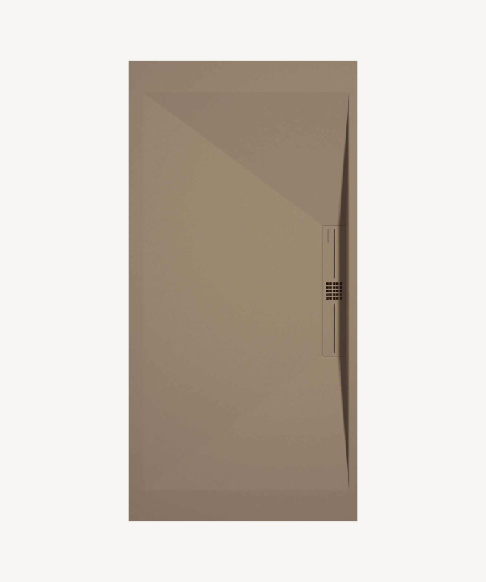 Moka Smooth Finish Shower Tray with Coloured Channel Waste Cover - Stone SIDE