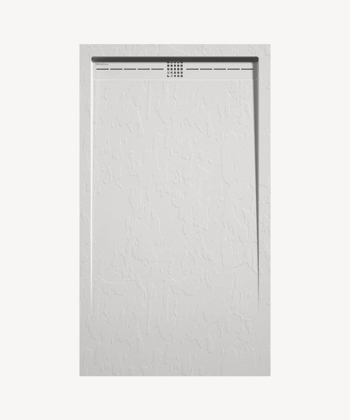 Receveur de douche extra plat avec une surface à la finition ardoise, de forme rectangulaire. 