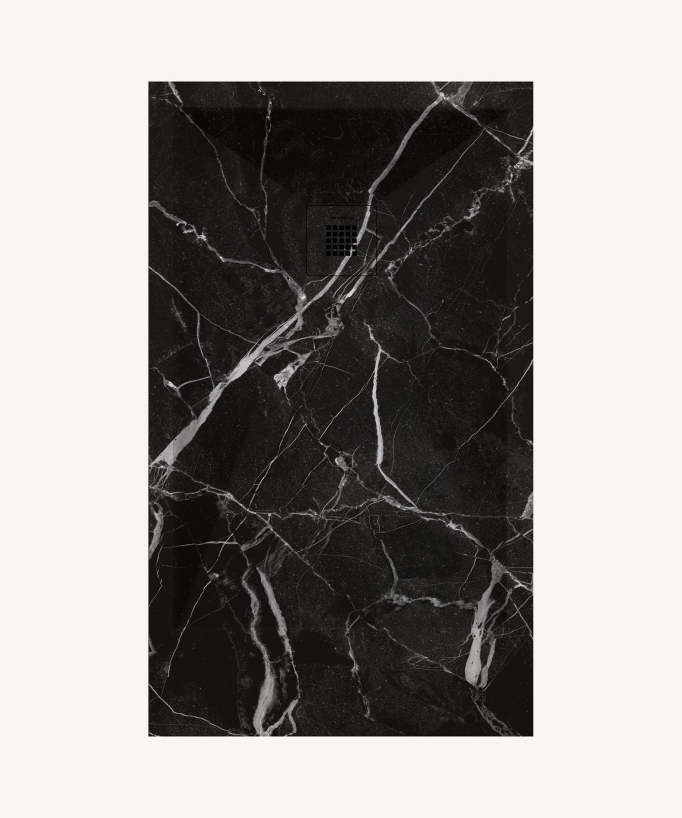 Black Marble Smooth Finish Shower Tray with Coloured Waste Cover - Stone 3D