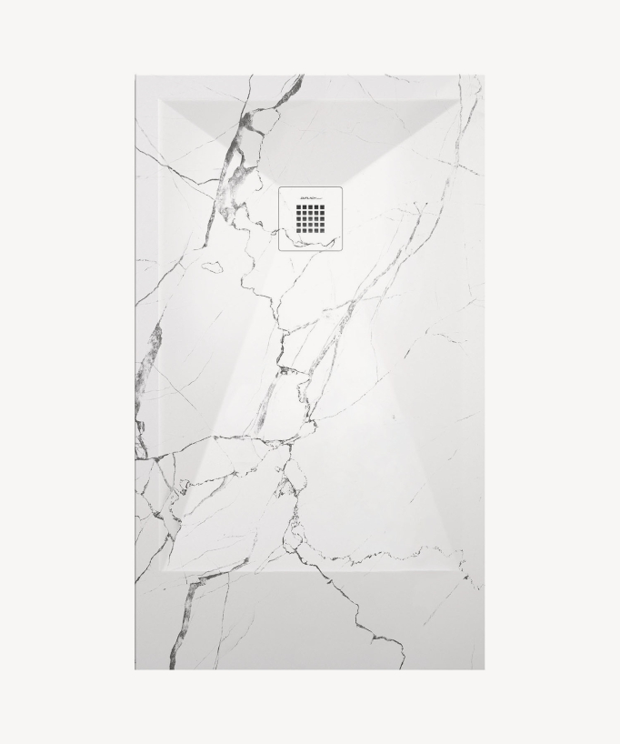 White Marble Smooth Finish Shower Tray with Coloured Waste Cover - Stone 3D