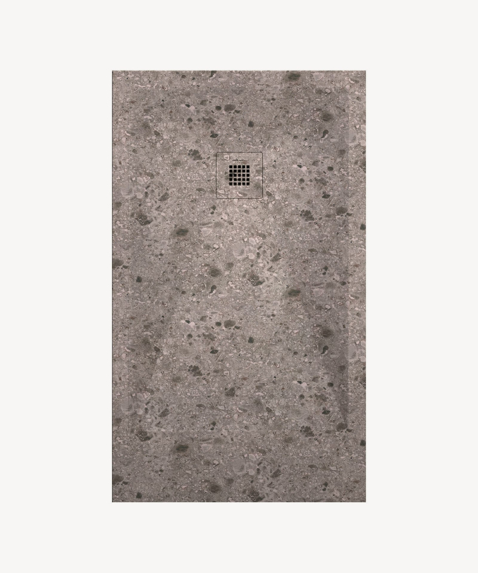 Beige Terrazzo Smooth Finish Shower Tray with Coloured Waste Cover - Stone 3D