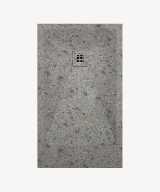 Grey Terrazzo Smooth Finish Shower Tray with Coloured Waste Cover - Stone 3D