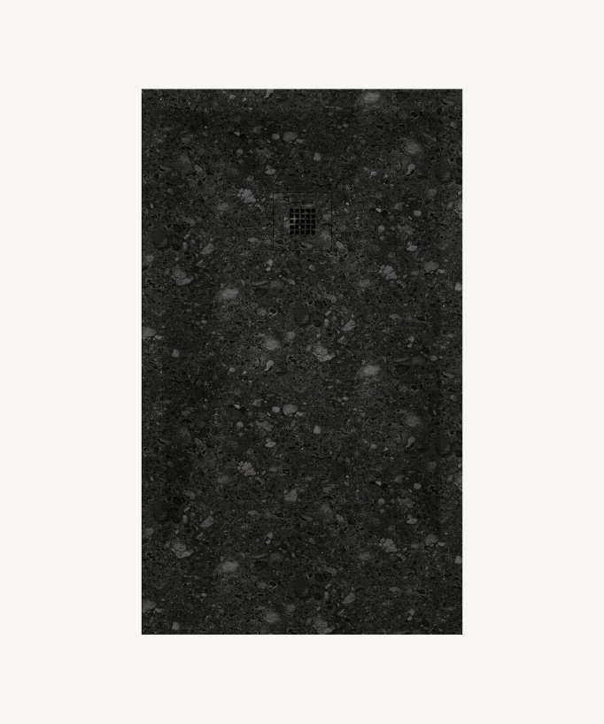 Black Terrazzo Smooth Finish Shower Tray with Coloured Waste Cover - Stone 3D