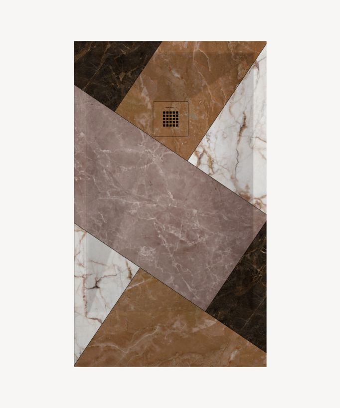 02 Colour Mosaic Smooth Finish Shower Tray with Coloured Waste Cover - Stone 3D