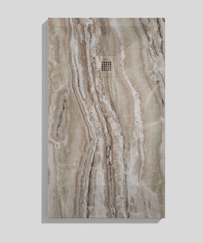 Brown Travertine Smooth Finish Shower Tray with Coloured Waste Cover - Stone 3D