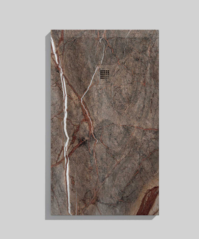 Brown Rainforest Smooth Finish Shower Tray with Coloured Waste Cover - Stone 3D