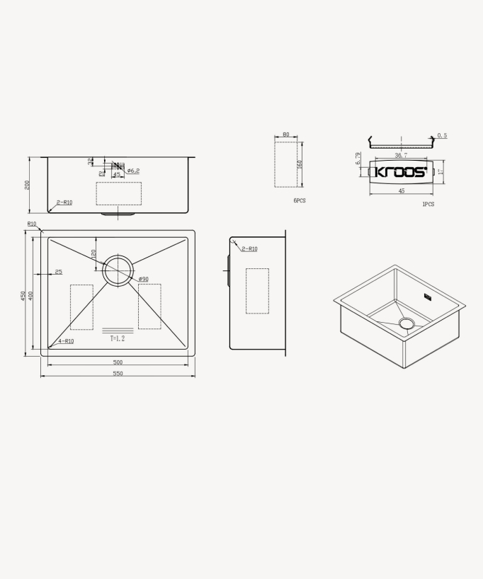 Ohia 550mm Single Bowl Sink - Brushed Brass