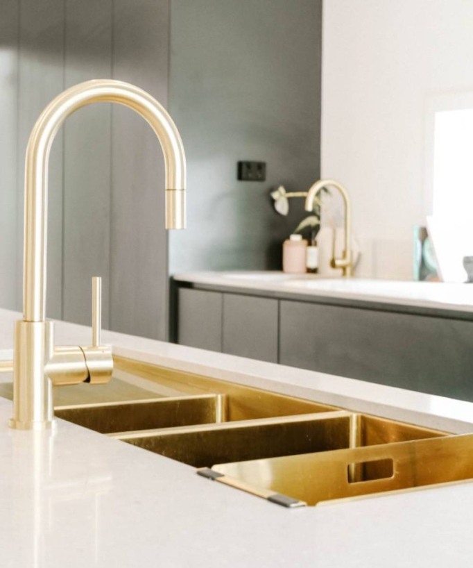 Filao 1180mm Double Bowl Sink with Drainer - Brushed Brass