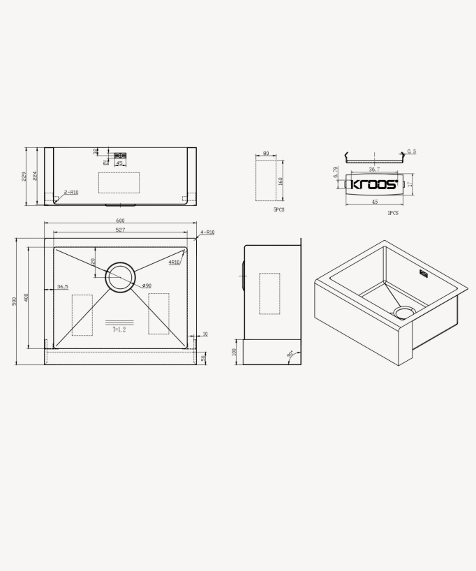 Sugi 600mm Farmhouse Kitchen Sink - Stainless Steel