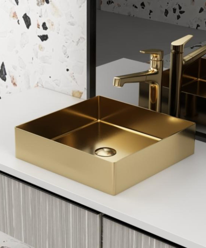 Square Countertop Basin - Brushed Gold Stainless Steel - 40x40 cm