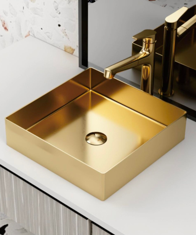 Square Countertop Basin - Brushed Gold Stainless Steel - 40x40 cm