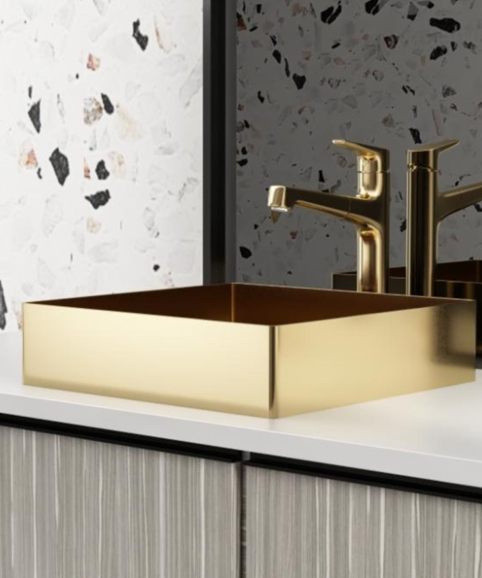 Square Countertop Basin - Brushed Gold Stainless Steel - 40x40 cm