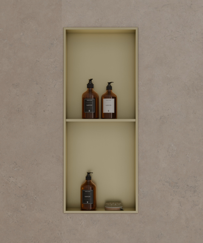 Recessed Bathroom Niche with 2 Compartments - Brushed Gold