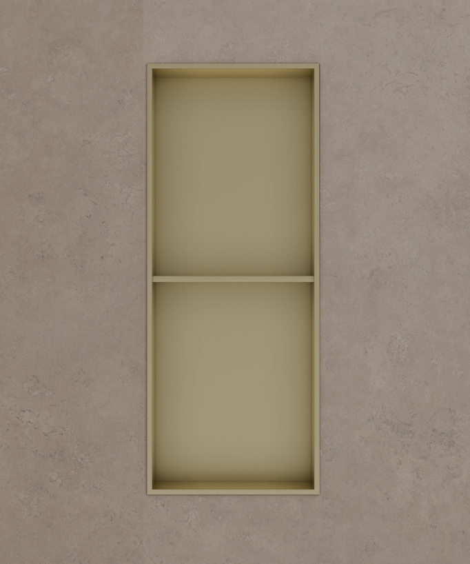 Recessed Bathroom Niche with 2 Compartments - Brushed Gold