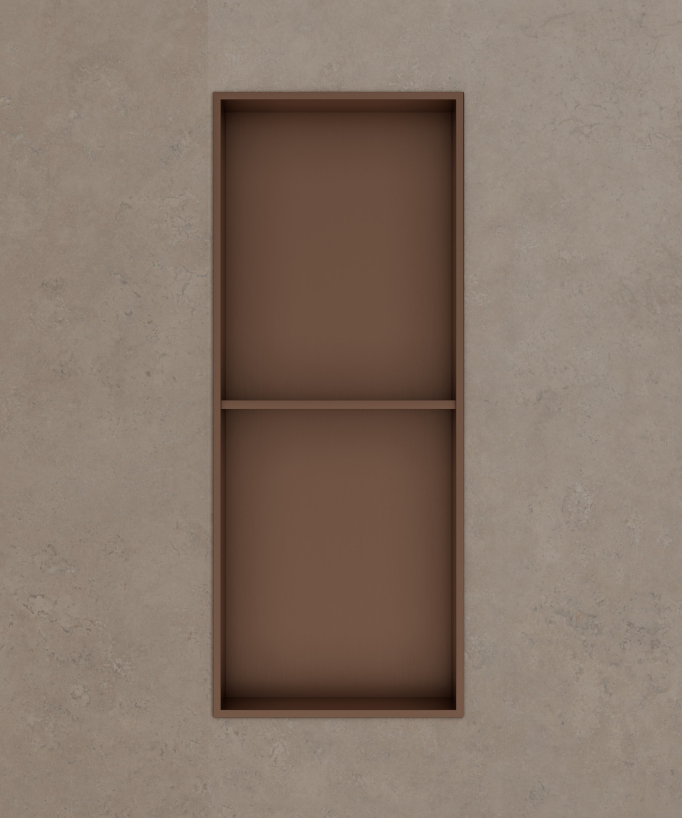Recessed Bathroom Niche with 2 Compartments - Brushed Rose Gold