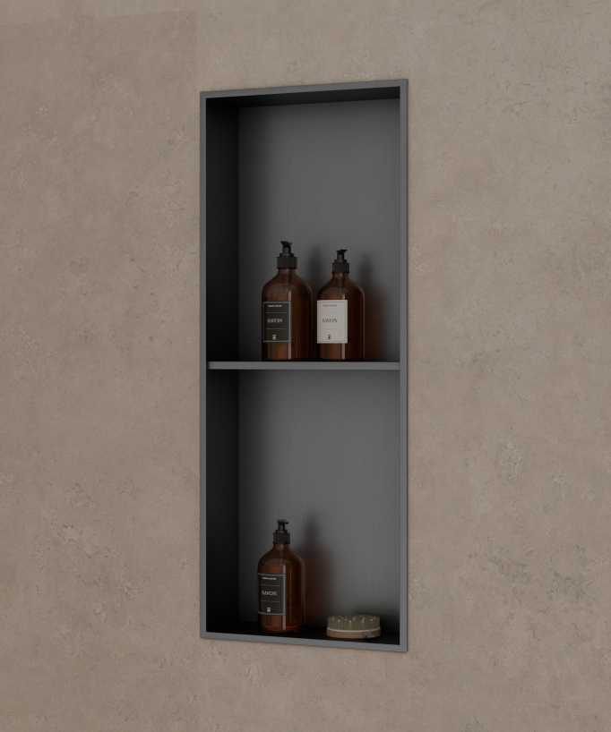 Recessed Bathroom Niche with 2 Compartments - Gunmetal