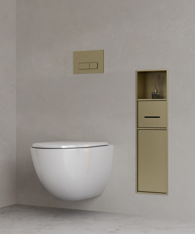Recessed Toilet Niche with Compartments - Brushed Gold