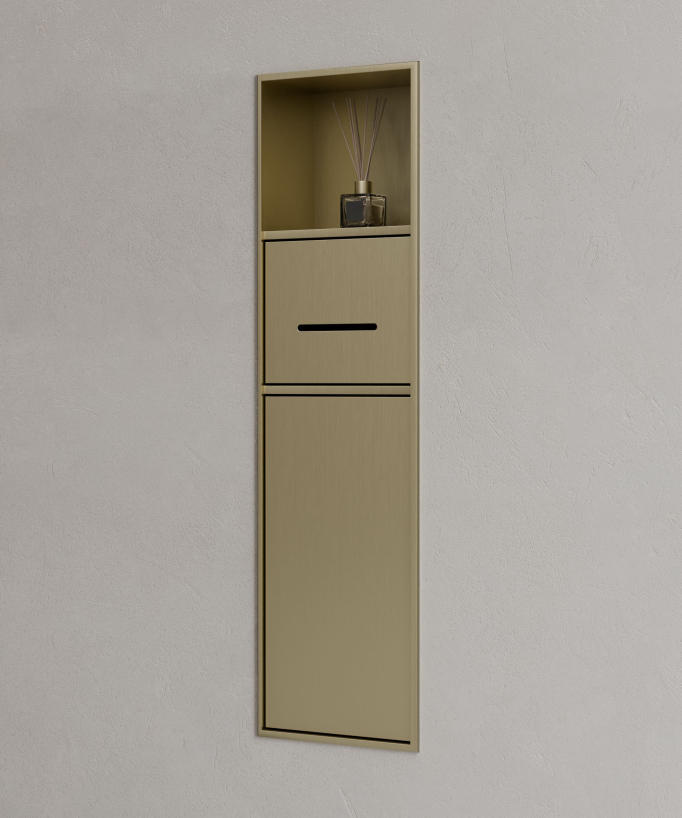 Recessed Toilet Niche with Compartments - Brushed Gold