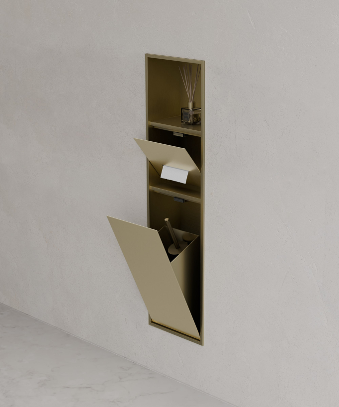 Recessed Toilet Niche with Compartments - Brushed Gold