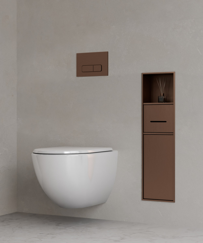 Recessed Toilet Niche with Compartments - Brushed Rose Gold