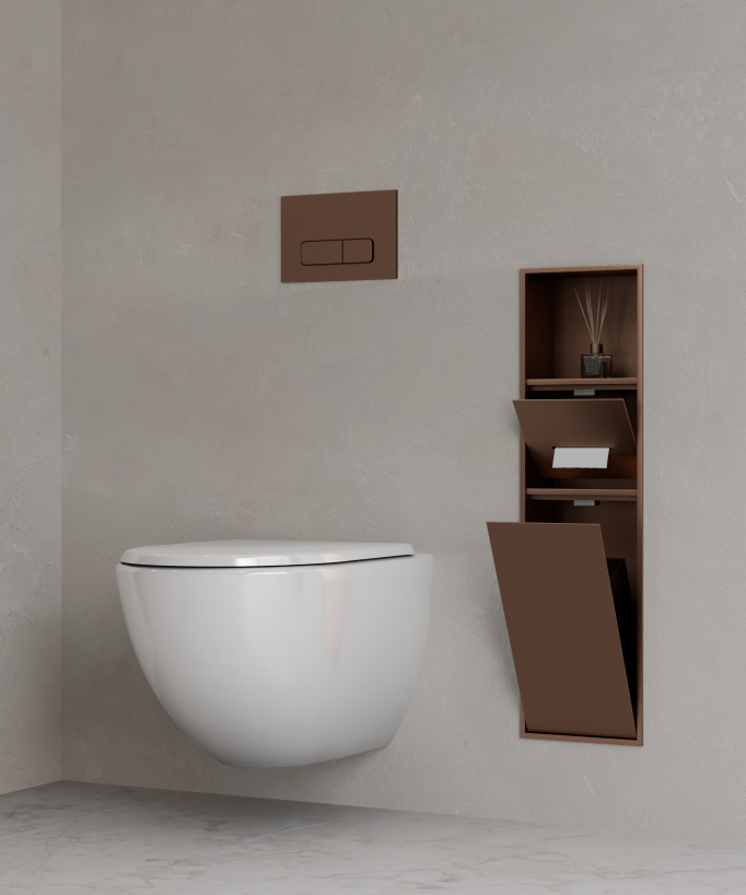Recessed Toilet Niche with Compartments - Brushed Rose Gold