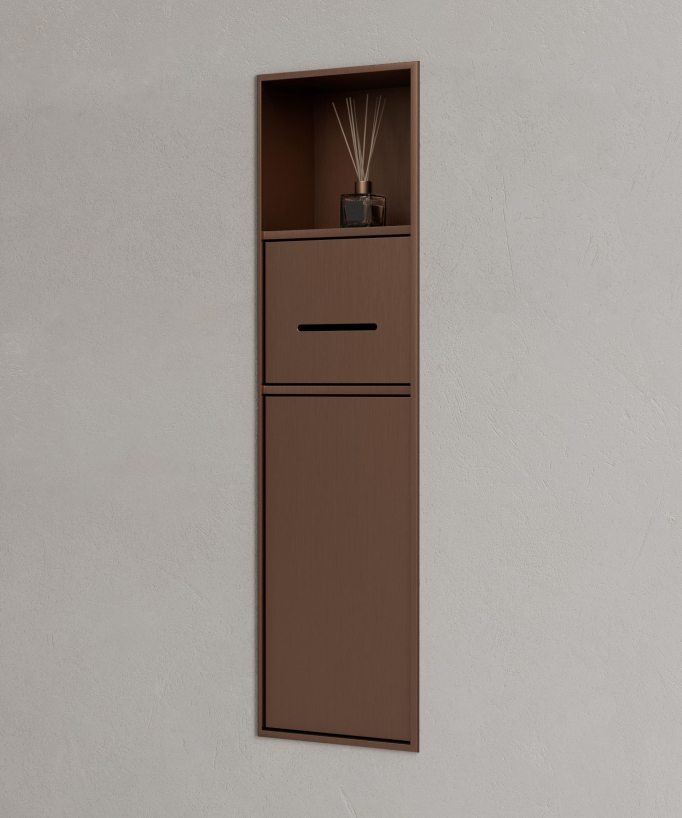 Recessed Toilet Niche with Compartments - Brushed Rose Gold