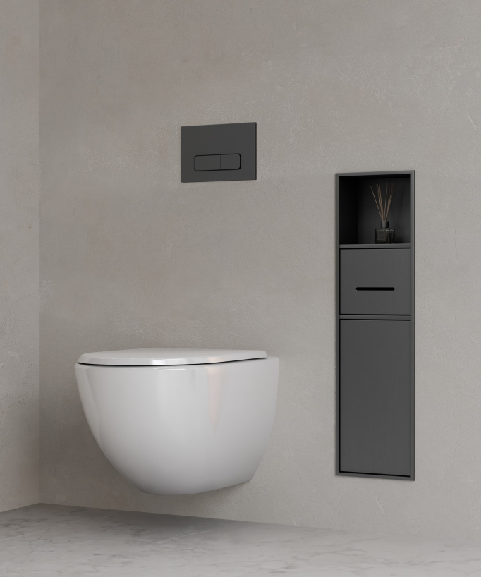 Recessed Toilet Niche with Compartments - Gunmetal