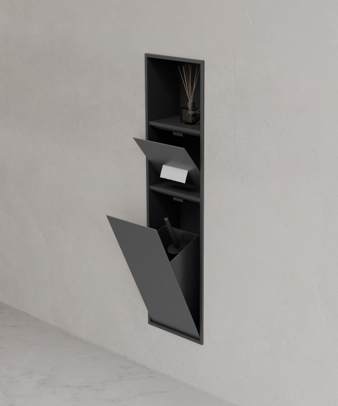 Recessed Toilet Niche with Compartments - Gunmetal
