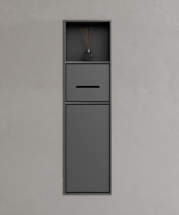 Recessed Toilet Niche with Compartments - Gunmetal