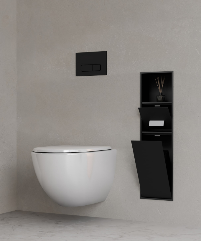 Recessed Toilet Niche with Compartments - Black
