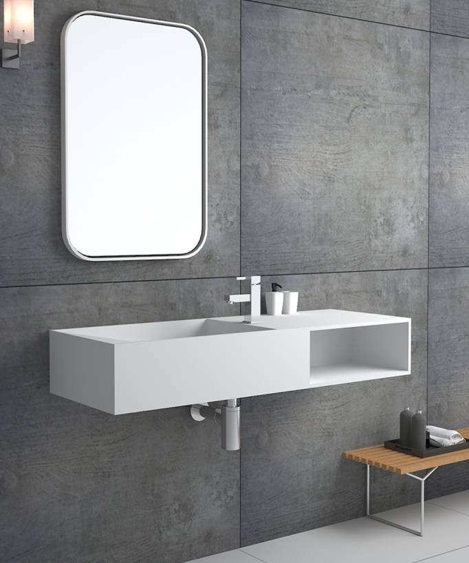 Lualaba Wall-Hung Basin with Storage - Matte White
