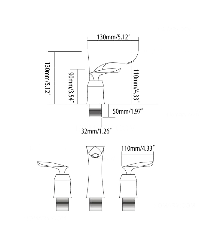 Modern 3-Hole Basin Mixer Tap, Chrome - Canopus