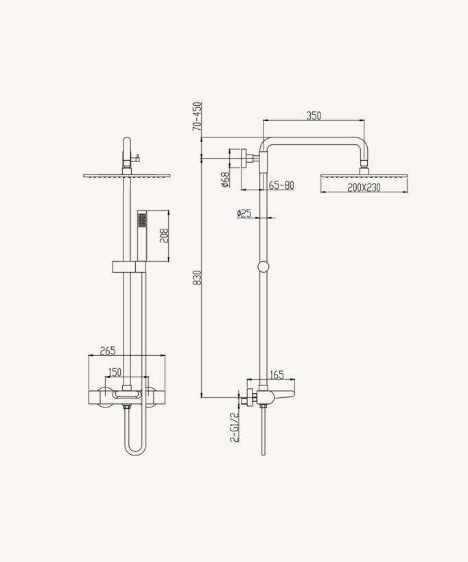 Thermostatic Bath Shower Column with Waterfall Spout - Brushed Gold